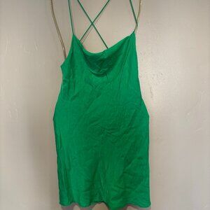 Y2K Zara Silk Slip Green Dress Womens Size S 90s Cross Back Maximalist Clubwear
